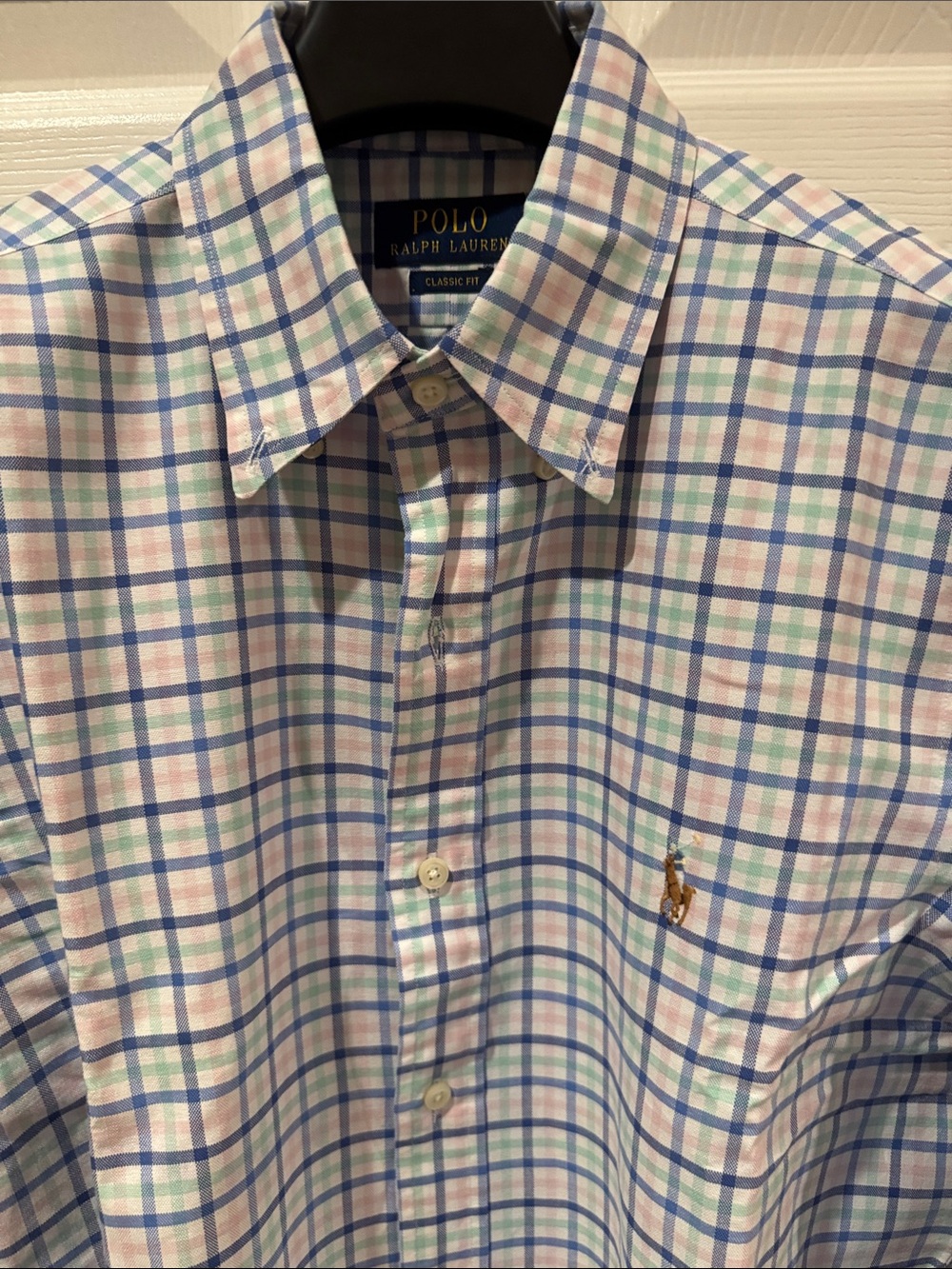 Polo by Ralph Lauren Pastel Blue, Pink & Green Plaid Oxford Button-Down Shirt